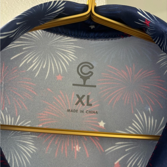 Men's Blue and Red Firework Print Shirt - Picture 2 of 5